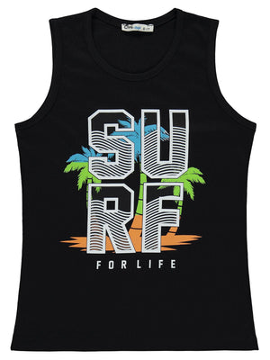 Civil Boys Surf Palmiye Baskılı 6-9 Yaş Tişört - Siyah