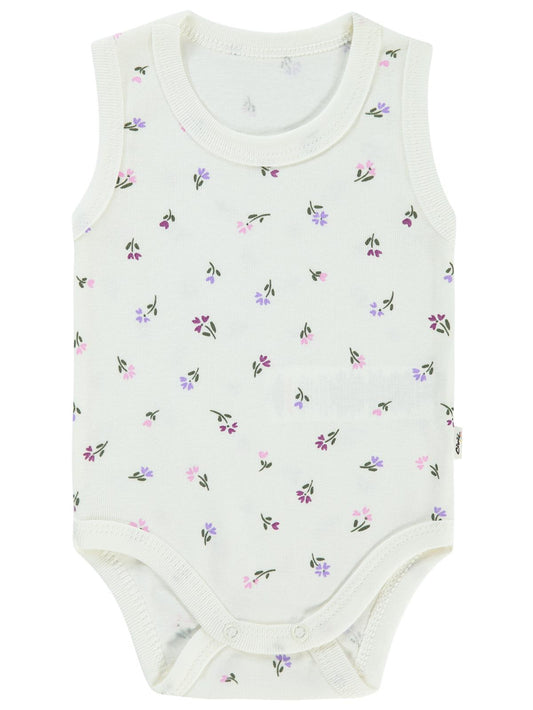 Civil Baby Çiçek Baskılı 1-36 Ay Çıtçıtlı Badi - Ekru
