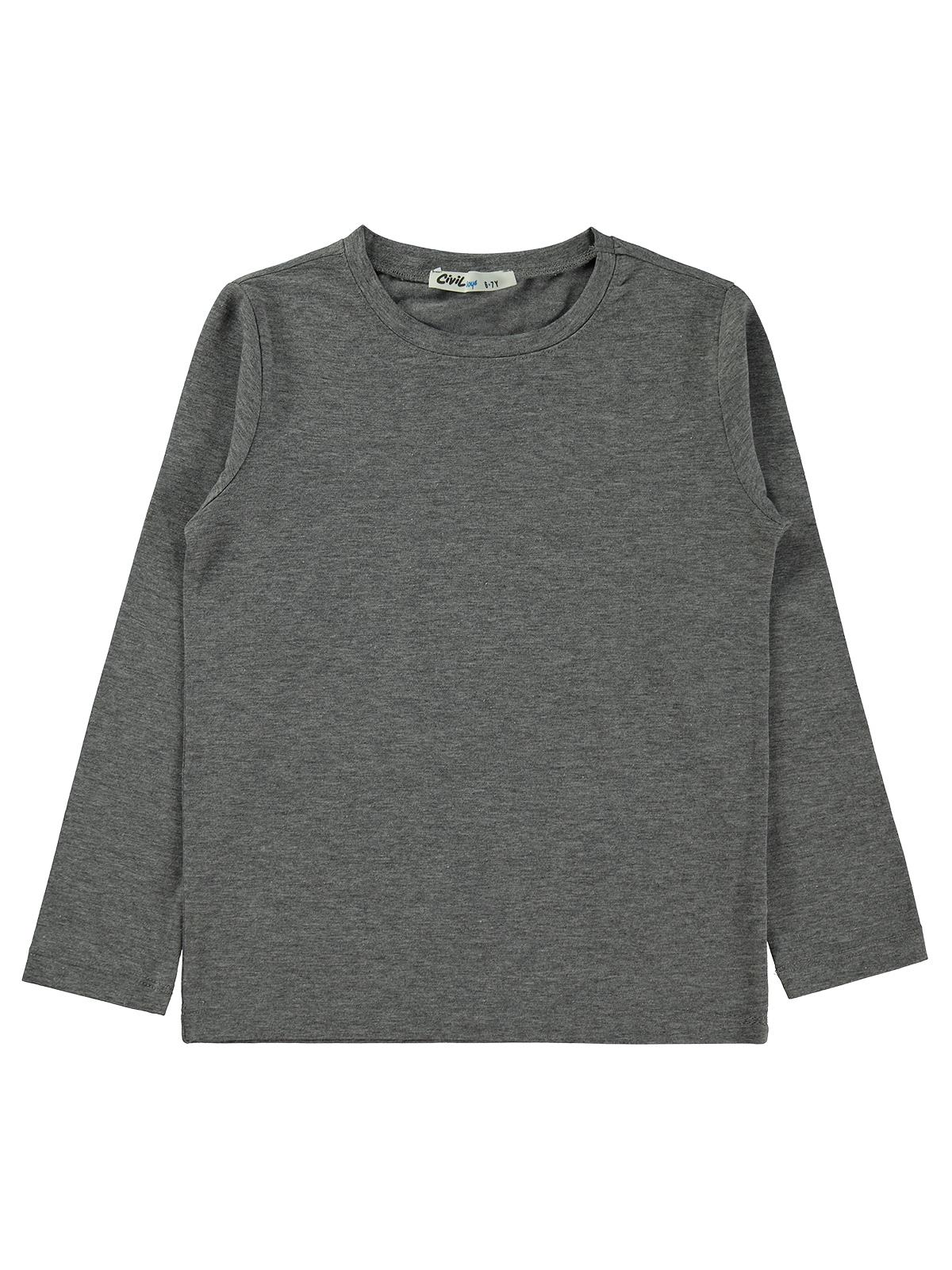 Civil Erkek Çocuk Basic Sweatshirt | Likralı Süprem Uzun Kol | Okul Kreş ve Günlük Kullanım - Gri
