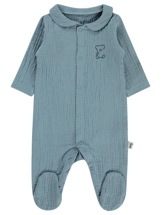 Civil Baby Yakalı Ayıcık Baskılı 1-9 Ay Tulum - Mavi