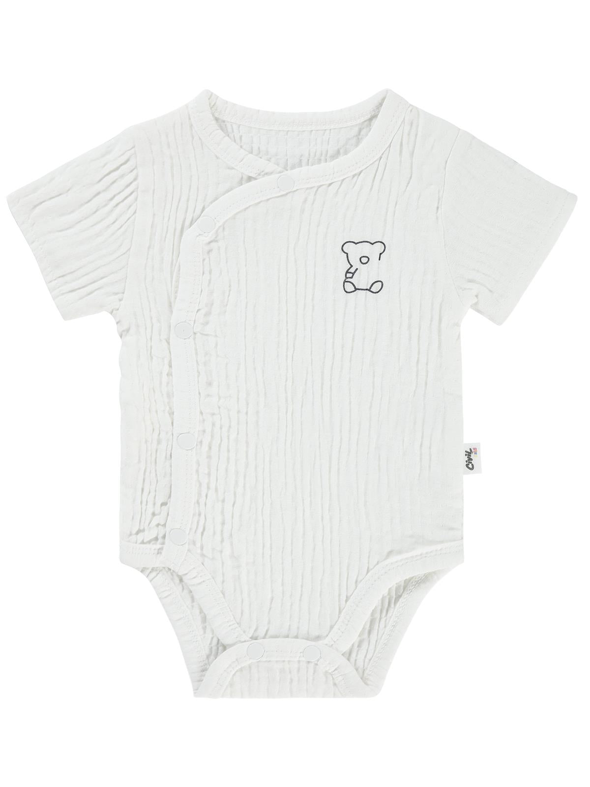 Civil Baby Ayıcık Baskılı 1-18 Ay Çıtçıtlı Badi - Ekru