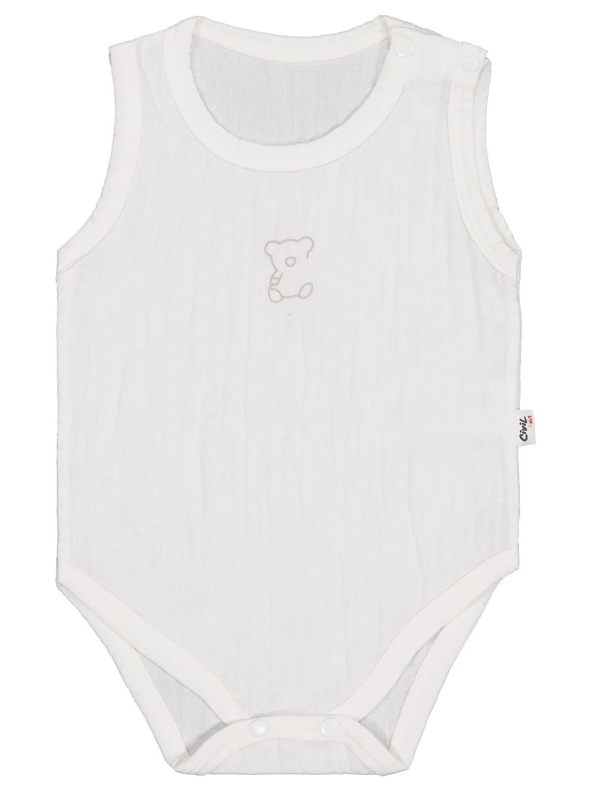 Civil Baby Ayıcık Baskılı 1-18 Ay Çıtçıtlı Badi - Ekru