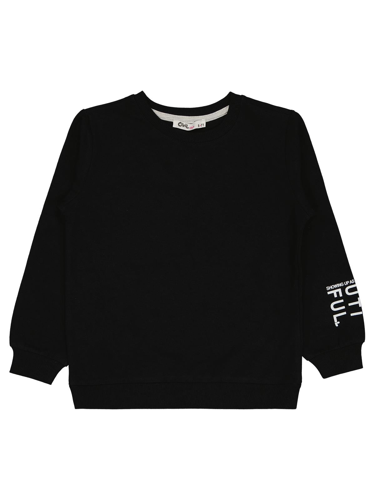 Civil Kız Çocuk Basic Sweatshirt | 2 İp Uzun Kol Bisiklet Yaka | Okul Kreş ve Günlük Kullanım - Siyah