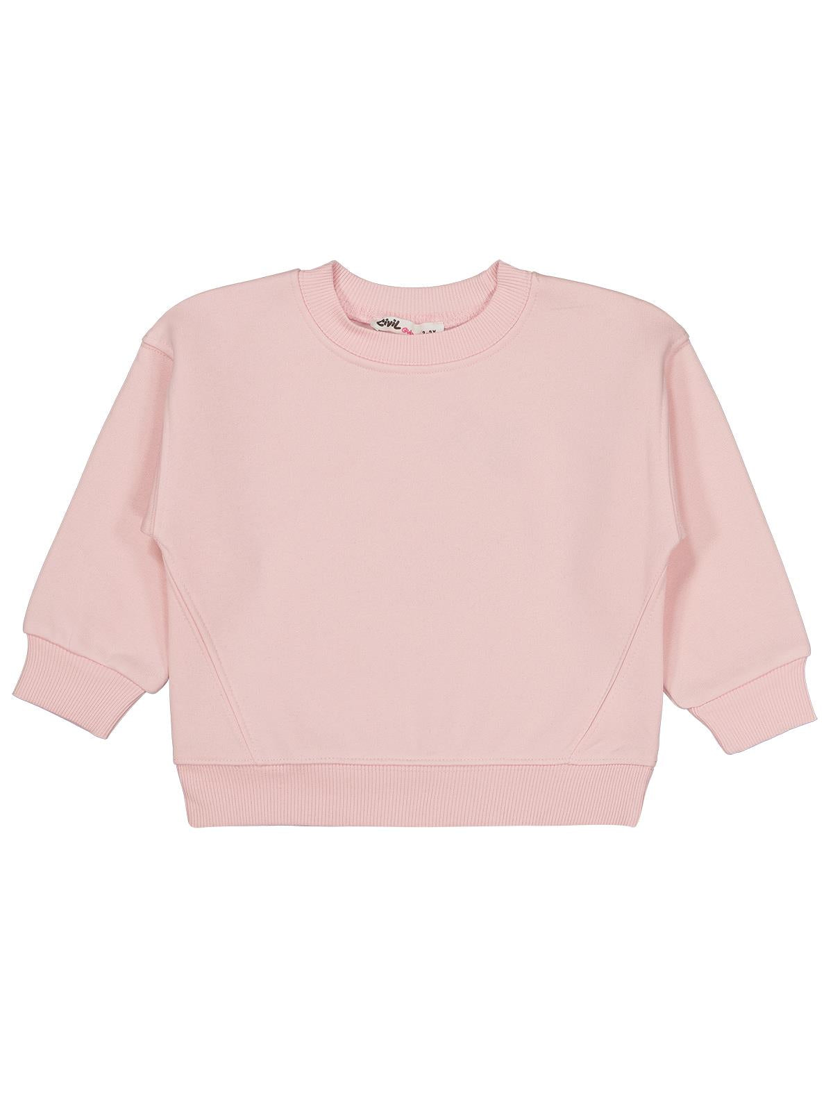 Civil Kız Çocuk Düz Sweatshirt | 3 İp Uzun Kol Bisiklet Yaka | Okul Kreş ve Günlük Kullanım - Pembe