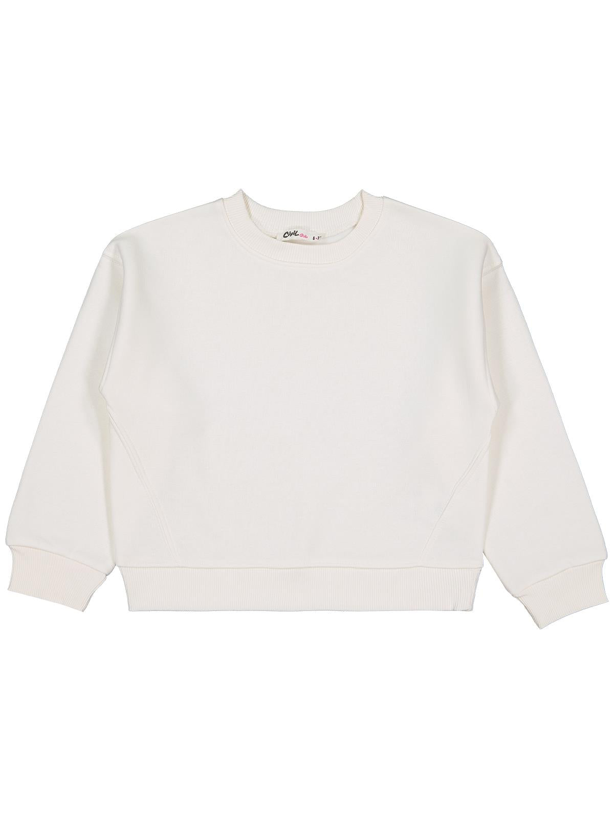 Civil Kız Çocuk Düz Sweatshirt | 3 İp Uzun Kol Bisiklet Yaka | Okul Kreş ve Günlük Kullanım - Ekru