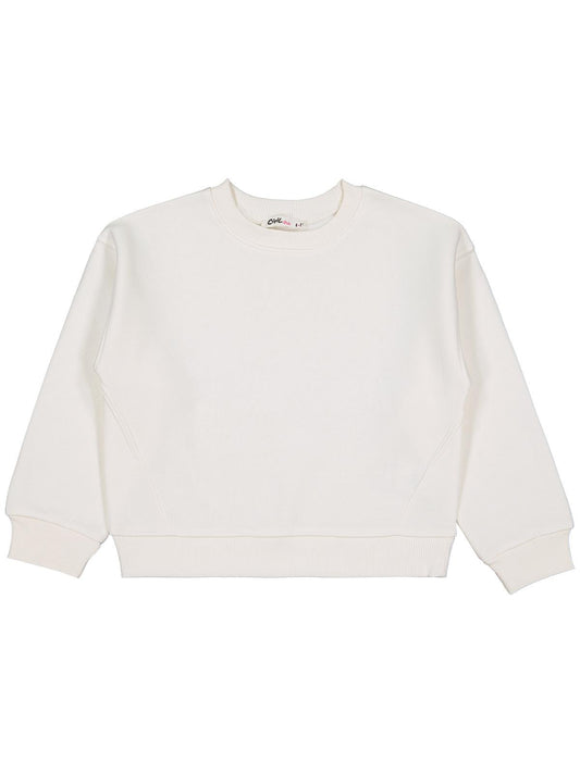 Civil Kız Çocuk Düz Sweatshirt | 3 İp Uzun Kol Bisiklet Yaka | Okul Kreş ve Günlük Kullanım - Ekru