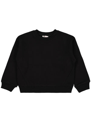 Civil Kız Çocuk Düz Sweatshirt | 3 İp Uzun Kol Bisiklet Yaka | Okul Kreş ve Günlük Kullanım - Siyah