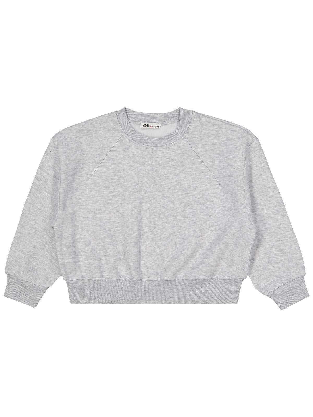 Civil Kız Çocuk Düz Sweatshirt | 3 İp Uzun Kol Bisiklet Yaka | Okul Kreş ve Günlük Kullanım - Gri