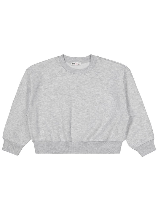 Civil Kız Çocuk Düz Sweatshirt | 3 İp Uzun Kol Bisiklet Yaka | Okul Kreş ve Günlük Kullanım - Gri
