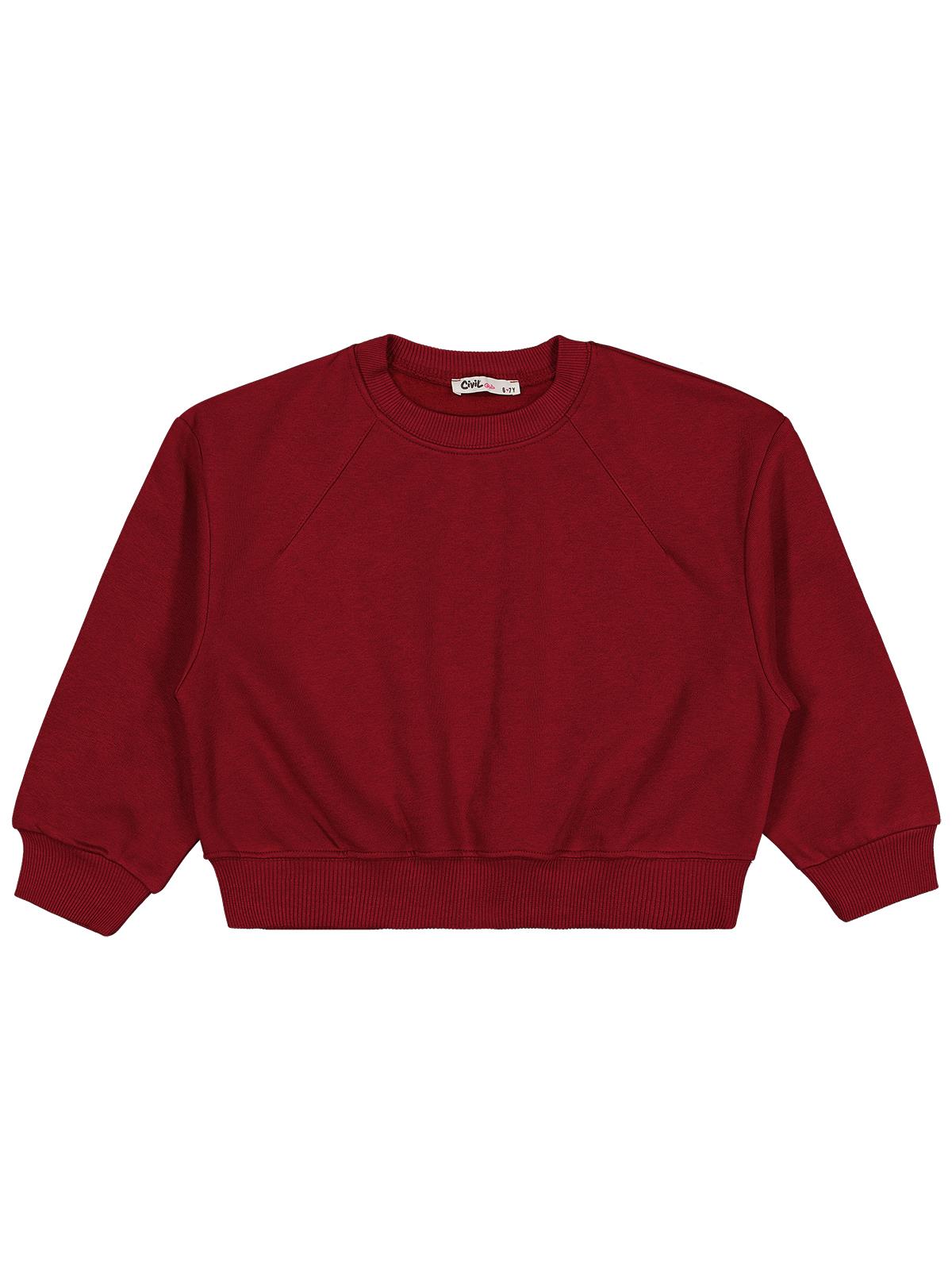 Civil Kız Çocuk Düz Sweatshirt | 3 İp Uzun Kol Bisiklet Yaka | Okul Kreş ve Günlük Kullanım - Bordo