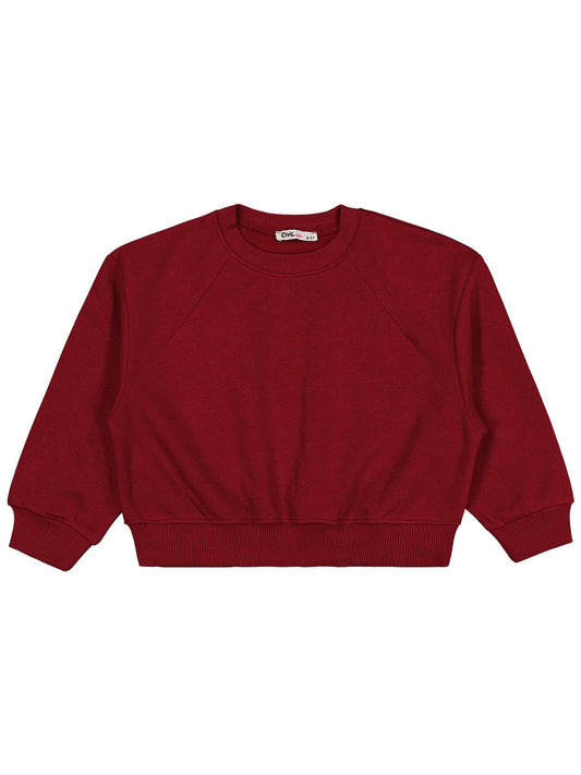 Civil Kız Çocuk Düz Sweatshirt | 3 İp Uzun Kol Bisiklet Yaka | Okul Kreş ve Günlük Kullanım - Bordo