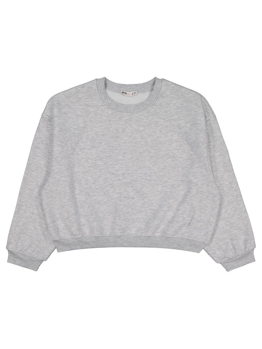 Civil Girls Kız Çocuk Düz Sweatshirt | 3 İp Uzun Kol Bisiklet Yaka | Okul Kreş ve Günlük Kullanım - Gri