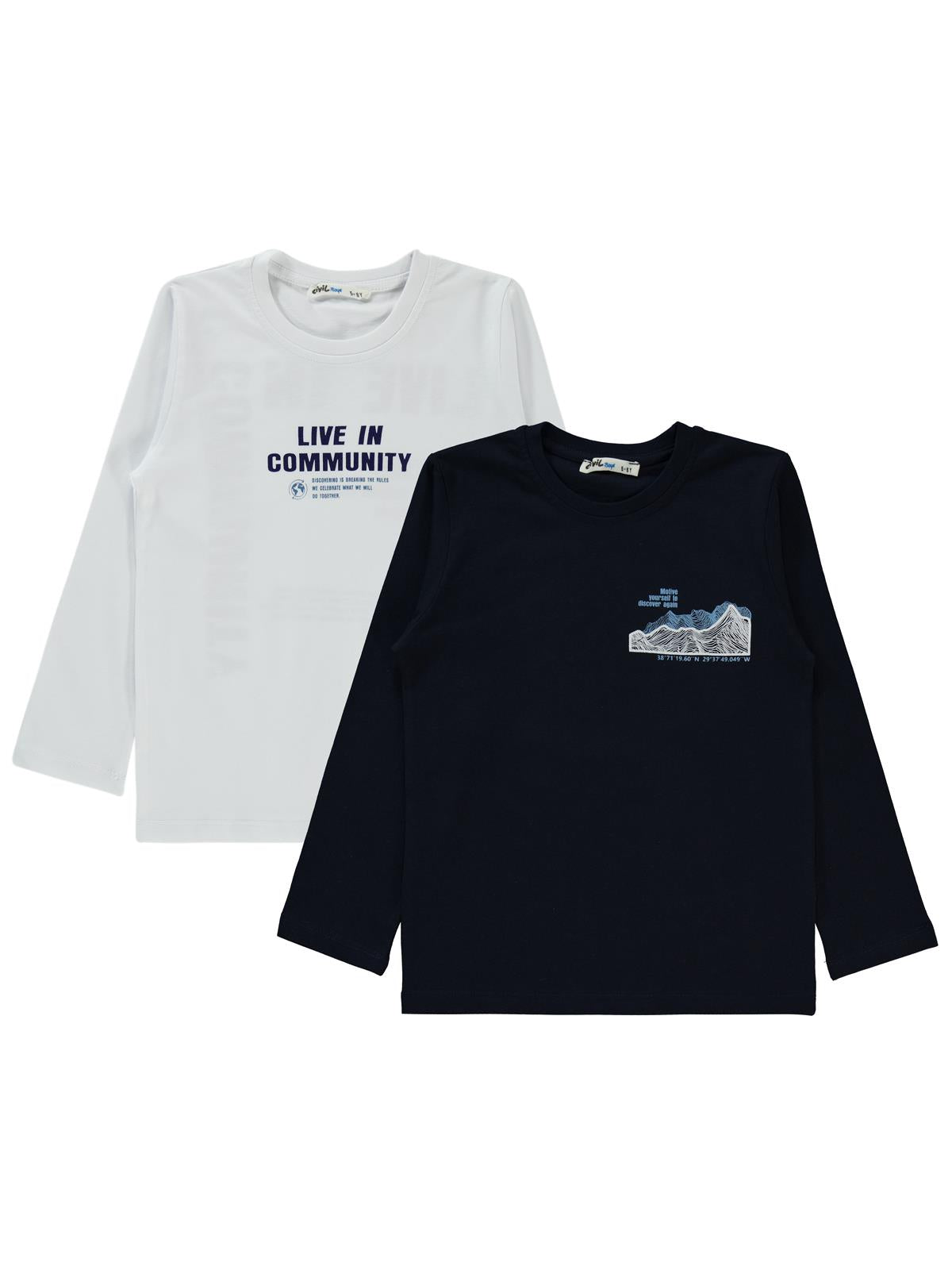 Civil Erkek Çocuk Lıve in Baskılı 2'li Sweatshirt | Süprem Uzun Kol | Okul Kreş ve Günlük Kullanım