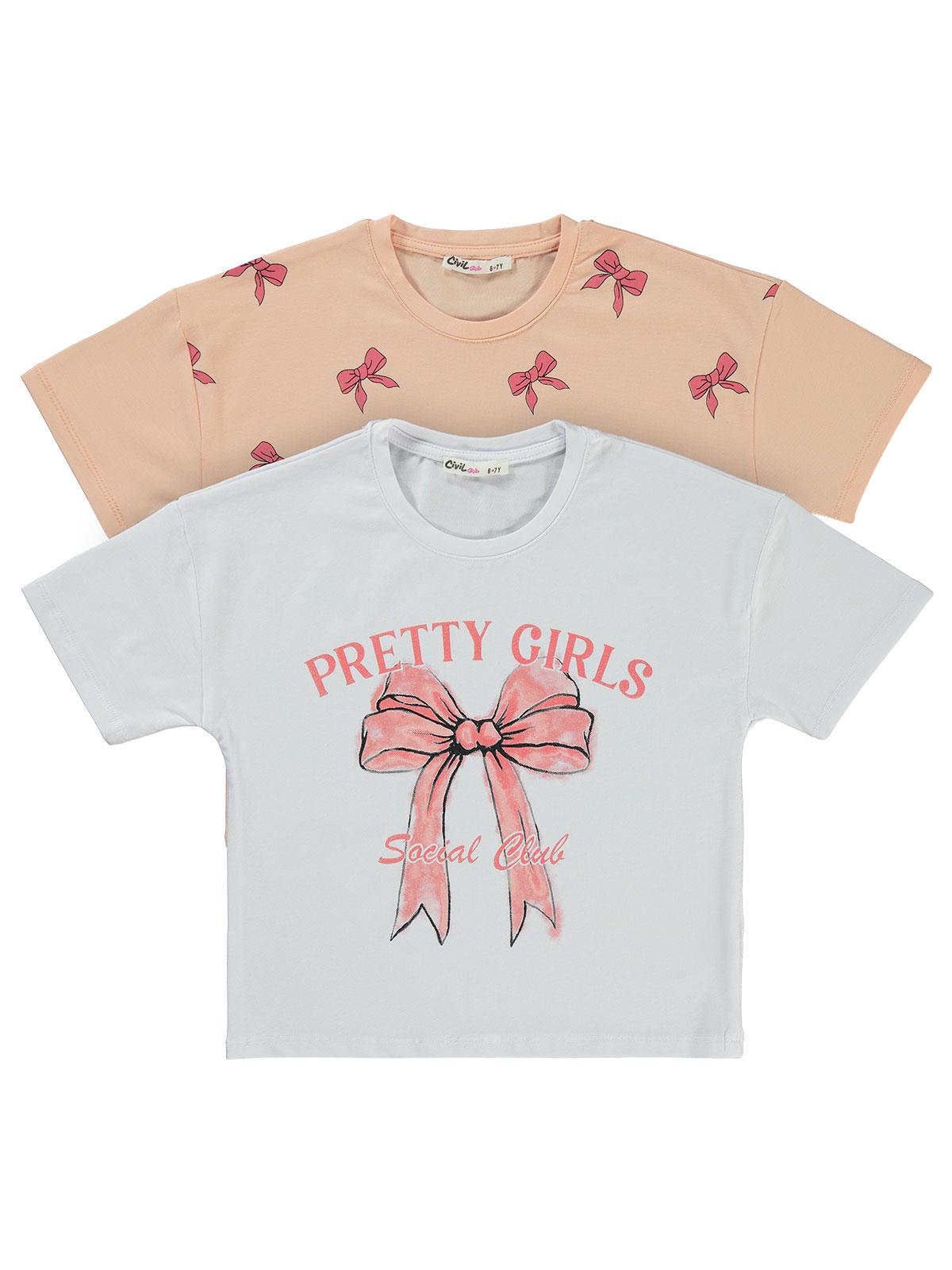 Civil Girls Pretty Girl Baskılı 2'li Set 6-9 Yaş Tişört