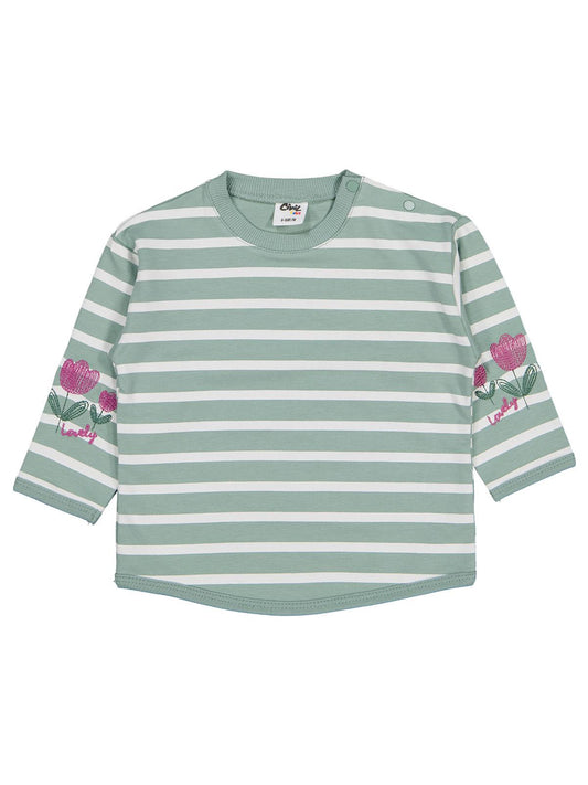 Civil Baby Çizgi Emp. Çiçek Nakışlı 6-18 Ay Sweatshirt - Yeşil