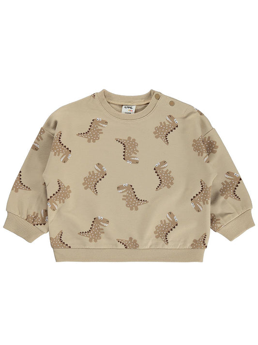 Civil Baby Benekli Dino Empirme 6-18 Ay Sweatshirt - Kahverengi