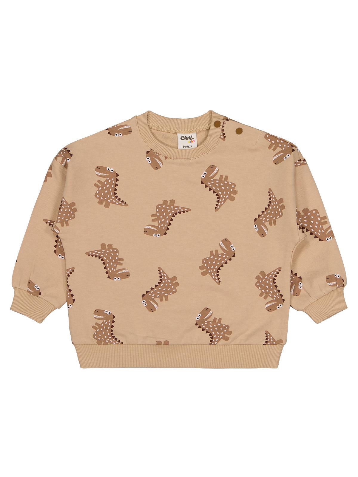 Civil Baby Benekli Dino Empirme 6-18 Ay Sweatshirt - Bej