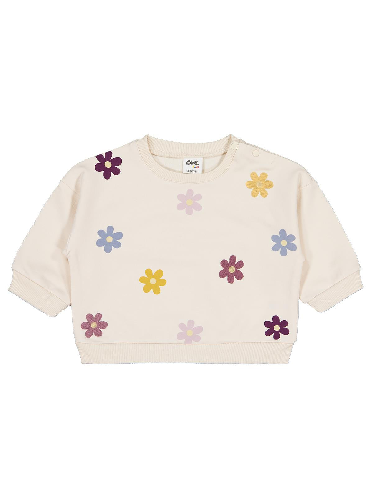 Civil Baby Çiçek Baskı ve Nakışlı 6-18 Ay Sweatshirt - Bej
