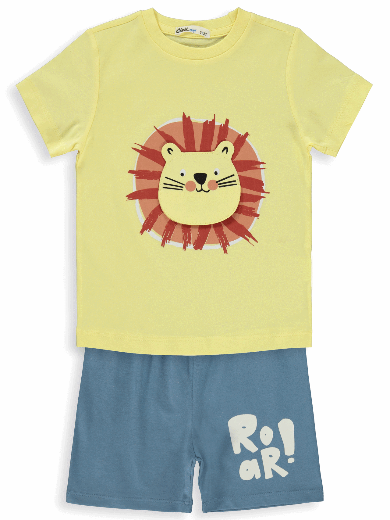 Civil Boys Ağzı Açılan Aslan Nakışlı 2-5 Yaş Pijama Takımı - Sarı