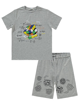 Civil Boys Rubik Küp Baskılı 6-9 Yaş Pijama Takımı - Gri