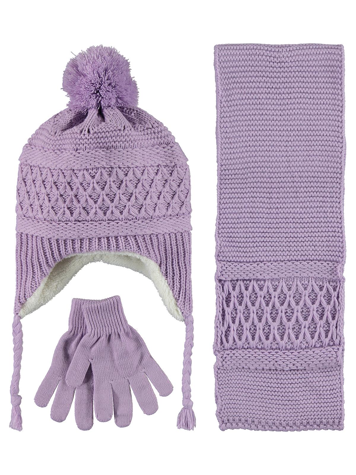 Garson Basic 10-13 Yaş Atkı Bere Eldiven Set - Lila