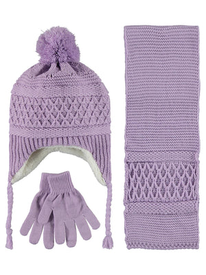 Garson Basic 10-13 Yaş Atkı Bere Eldiven Set - Lila