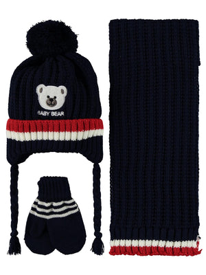 Civil Baby Baby Bear Nakış Desen 0-24 Ay Atkı Bere Eldiven Set - Lacivert