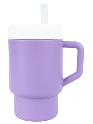 Pandish Mugley Tek Kulplu Kapaklı Pipetli Silikon Alıştırma Bardağı - Lila