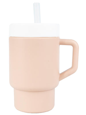 Pandish Mugley Tek Kulplu Kapaklı Pipetli Silikon Alıştırma Bardağı - Pembe