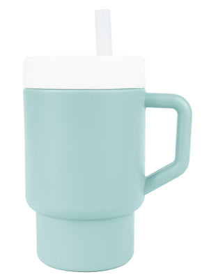 Pandish Mugley Tek Kulplu Kapaklı Pipetli Silikon Alıştırma Bardağı - Yeşil