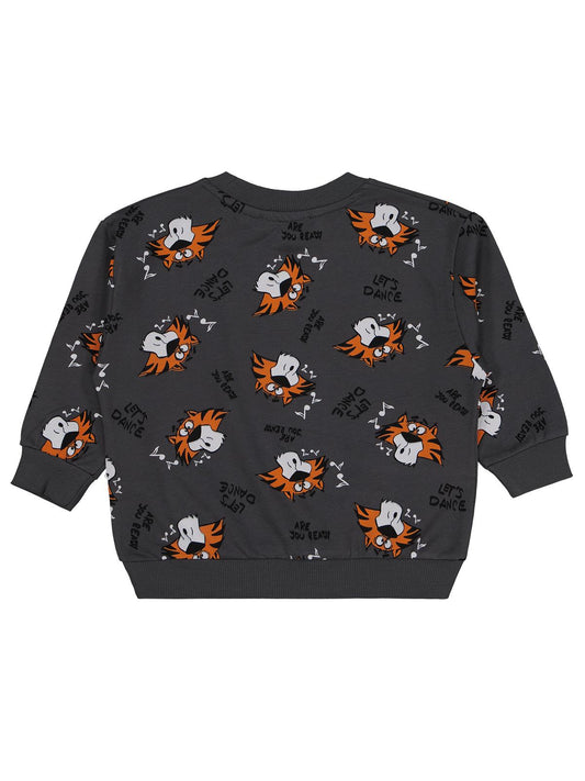 Civil Erkek Çocuk Dance Party Empirme Baskılı Sweatshirt | 2 İp | Okul Kreş ve Günlük Kullanım - Gri