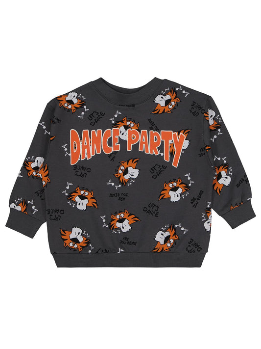 Civil Erkek Çocuk Dance Party Empirme Baskılı Sweatshirt | 2 İp | Okul Kreş ve Günlük Kullanım - Gri