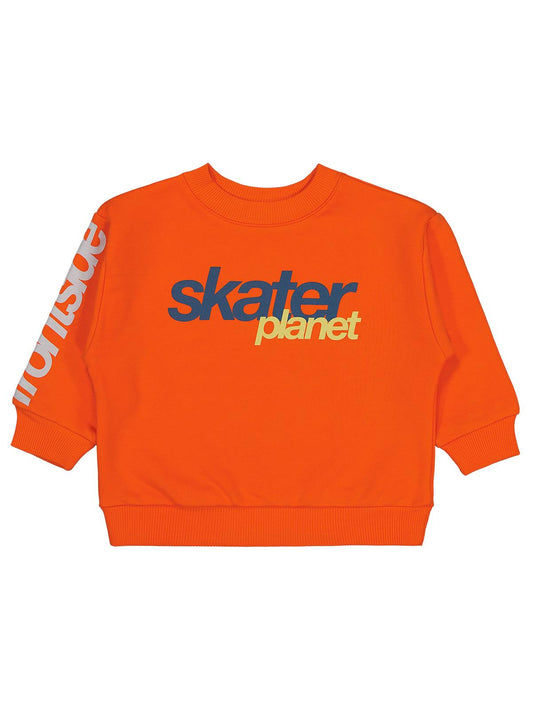 Civil Erkek Çocuk Skater Baskılı Sweatshirt | 3 İp Uzun Kol | Okul Kreş ve Günlük Kullanım - Turuncu