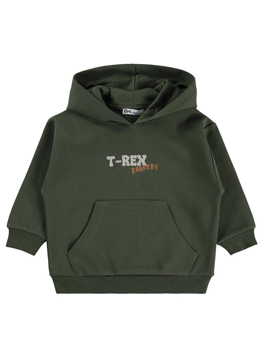 Civil Erkek Çocuk Trex Roar Baskılı Sweatshirt | Çelik İnterlok | Okul Kreş ve Günlük Kullanım - Haki