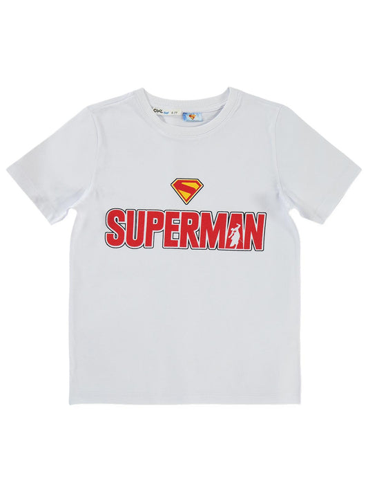Süperman Baskılı 10-13 Yaş Tişört - Beyaz