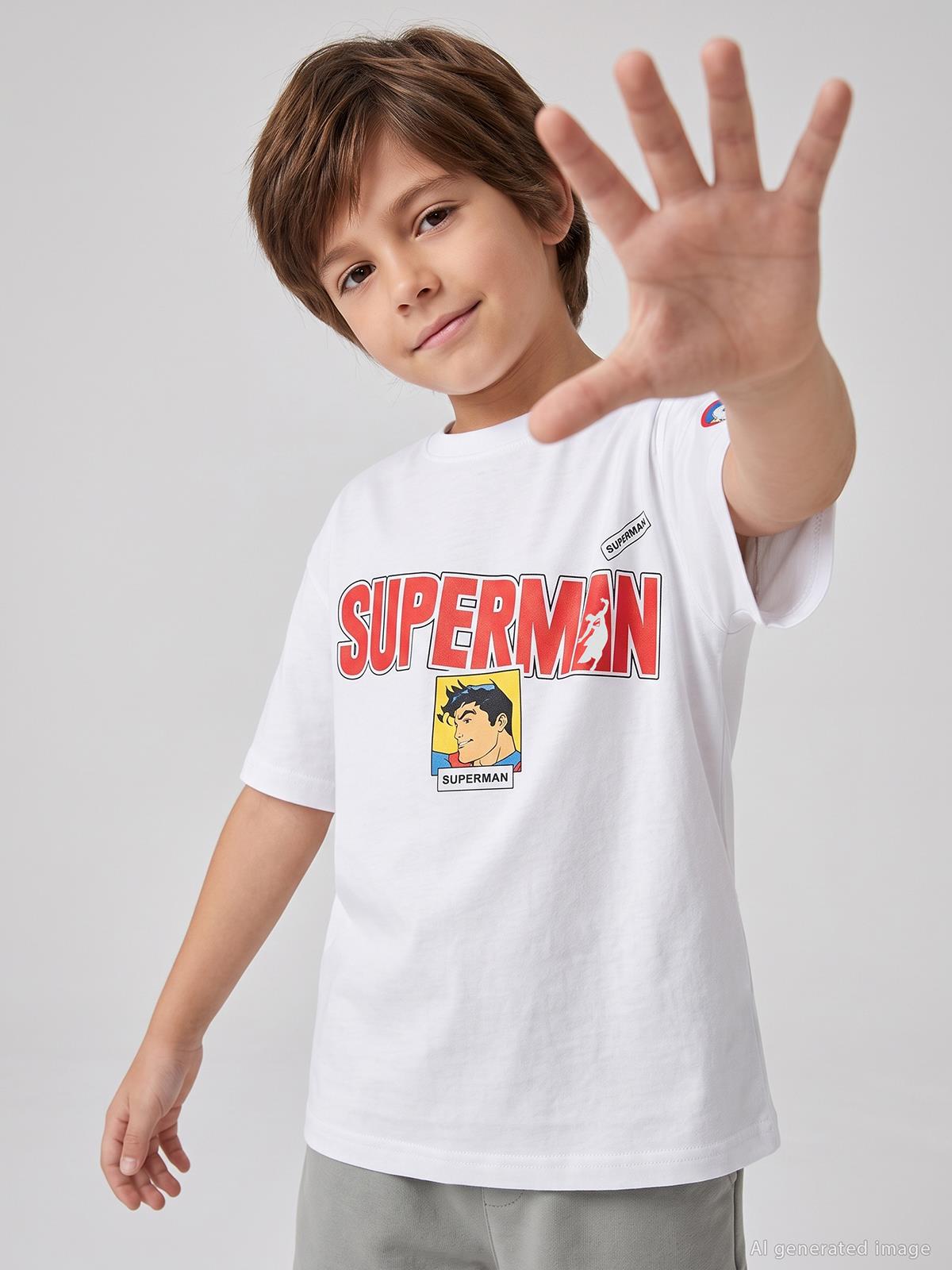 Süperman Baskılı 6-9 Yaş Tişört - Beyaz