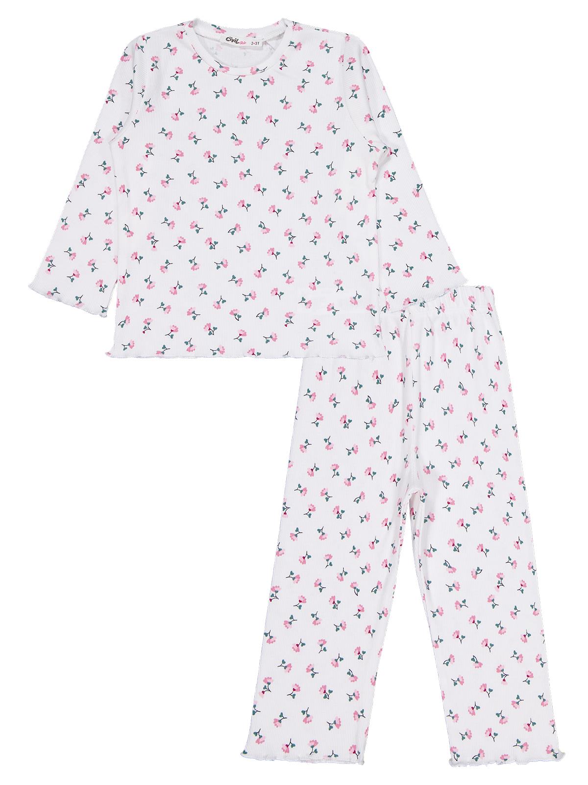 Civil Girls Çiçek Desenli 2-5 Yaş Pijama Takımı - Ekru