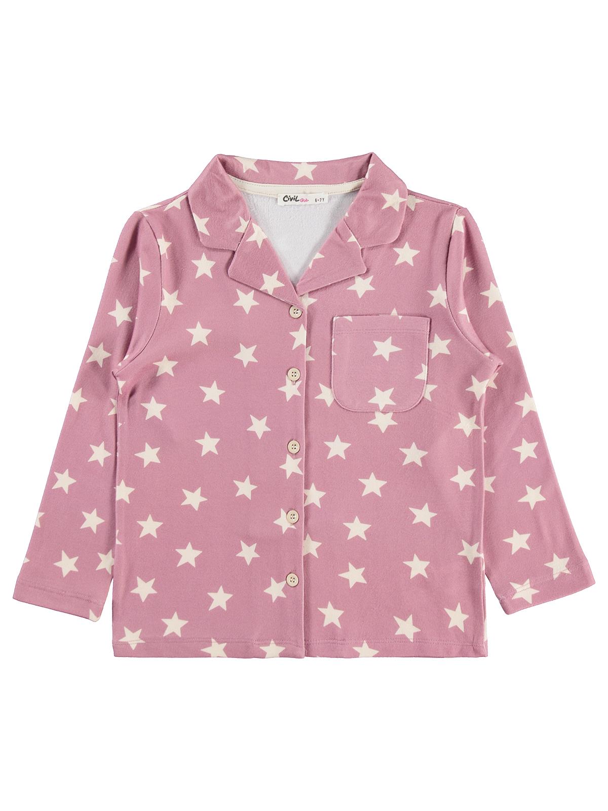 Civil Kız Çocuk Yıldızlı Pijama Takımı | Okul Kreş ve Günlük Kullanım - Pembe