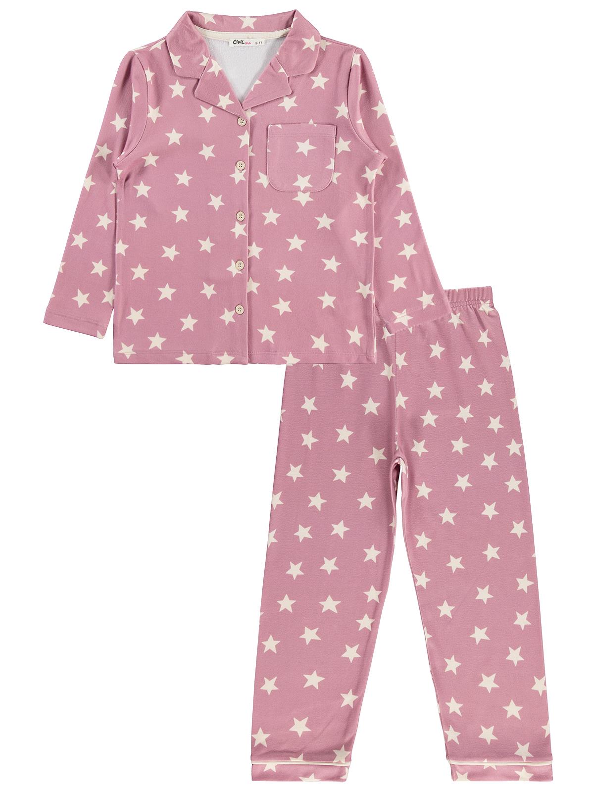 Civil Kız Çocuk Yıldızlı Pijama Takımı | Okul Kreş ve Günlük Kullanım - Pembe