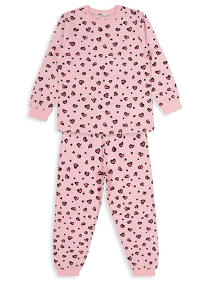 Civil Girls Kız Çocuk Leopar Pijama Takımı | Süprem Uzun Kol Bisiklet Yaka | Okul Kreş ve Günlük Kullanım - Pembe