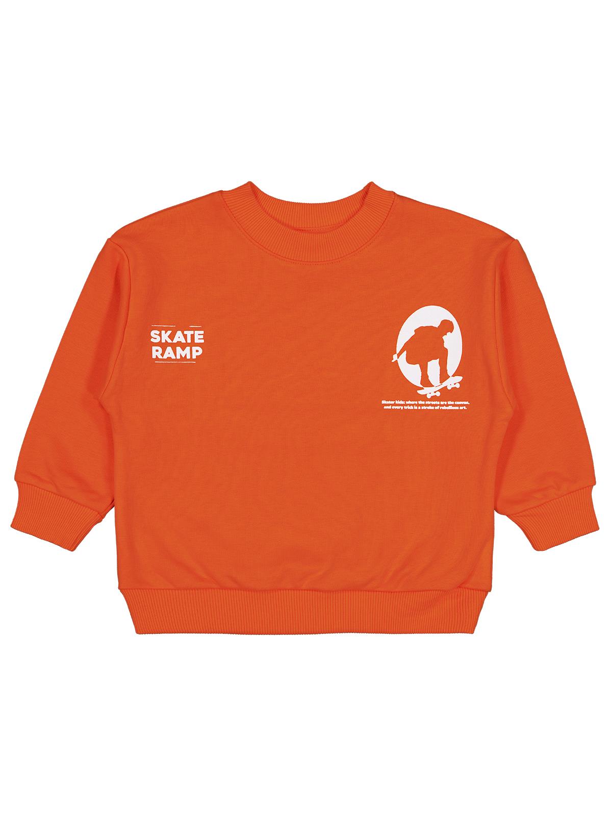 Civil Erkek Çocuk Skate Start Baskılı Sweatshirt | 3 İp Uzun Kol | Okul Kreş ve Günlük Kullanım - Turuncu