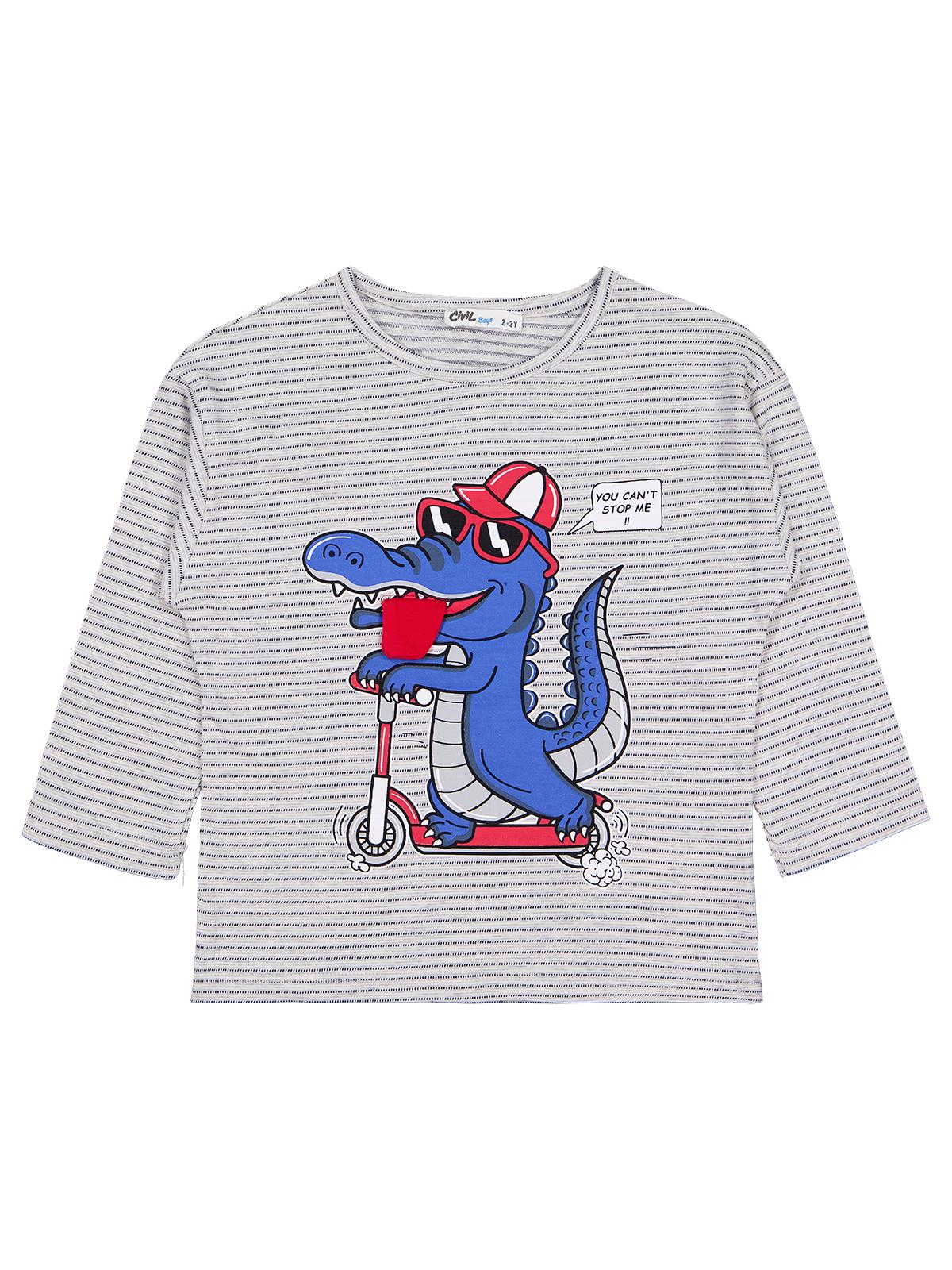 Civil Erkek Çocuk Timsah Baskılı Sweatshirt | Süprem Uzun Kol | Okul Kreş ve Günlük Kullanım - Gri