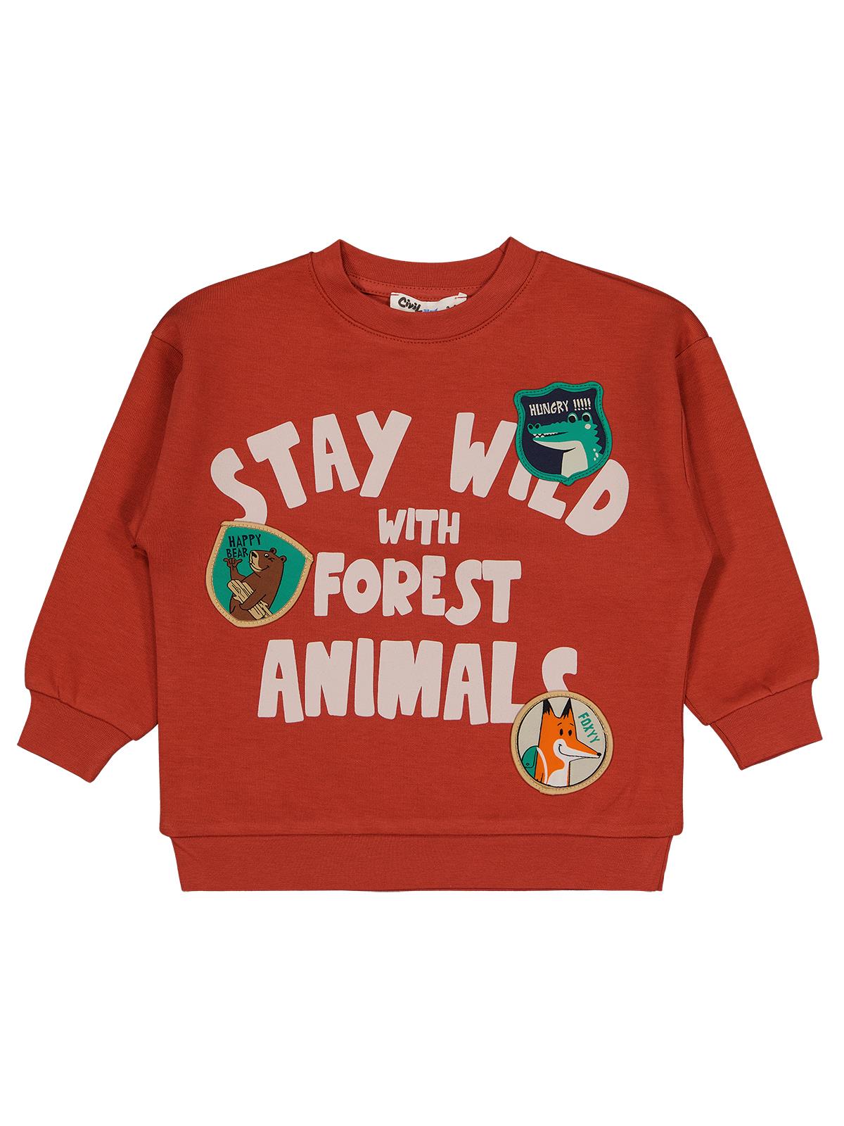 Civil Boys Stay Wıld Anımal Baskılı 2-5 Yaş Sweatshirt - Turuncu