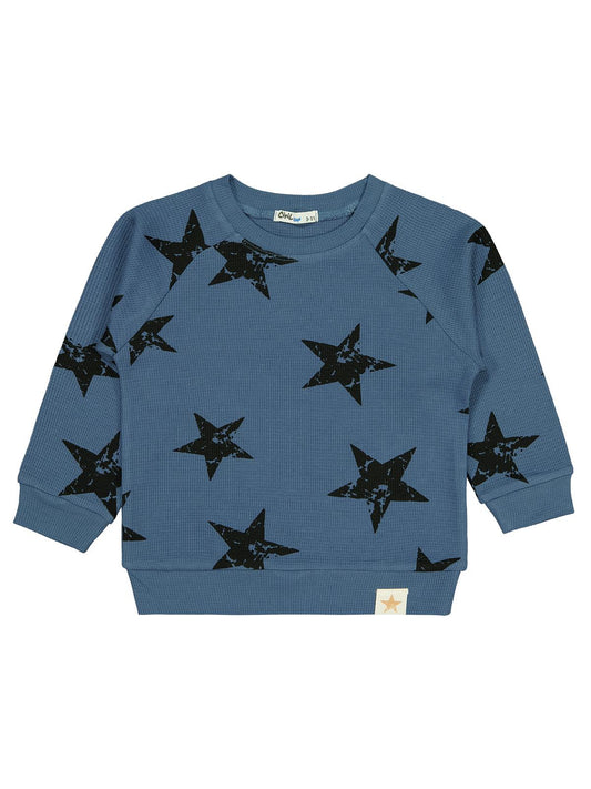 Civil Erkek Çocuk Yıldız Empirme Baskılı Sweatshirt | Waffle Uzun Kol | Okul Kreş ve Günlük Kullanım - Mavi