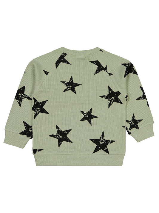 Civil Erkek Çocuk Yıldız Empirme Baskılı Sweatshirt | Waffle Uzun Kol | Okul Kreş ve Günlük Kullanım - Haki