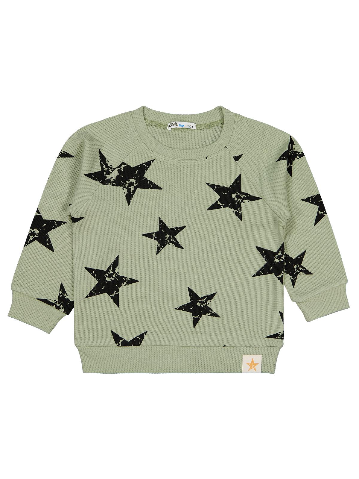 Civil Boys Yıldız Empirme Baskılı 2-5 Yaş Sweatshirt - Haki