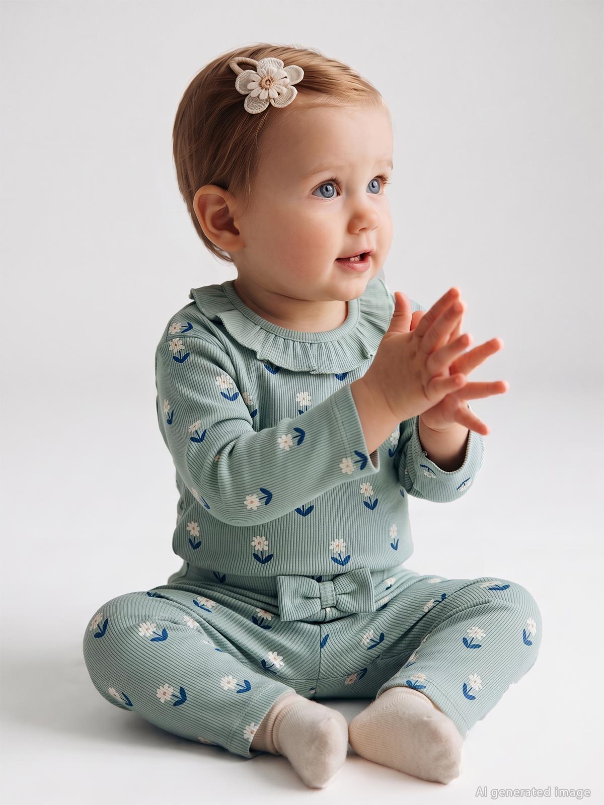 Civil Baby Çiçek Baskılı 6-18 Ay Takım - Yeşil