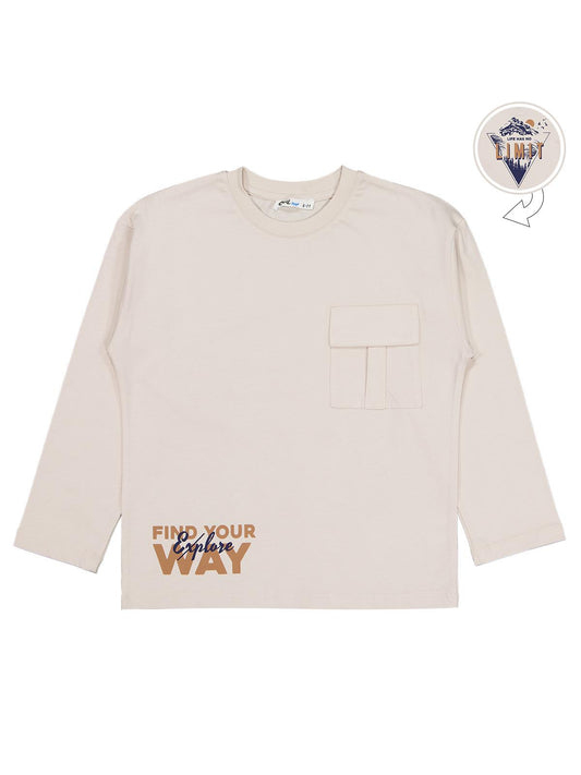 Civil Erkek Çocuk Lımıt Baskılı Sweatshirt | Süprem Uzun Kol | Okul Kreş ve Günlük Kullanım - Bej