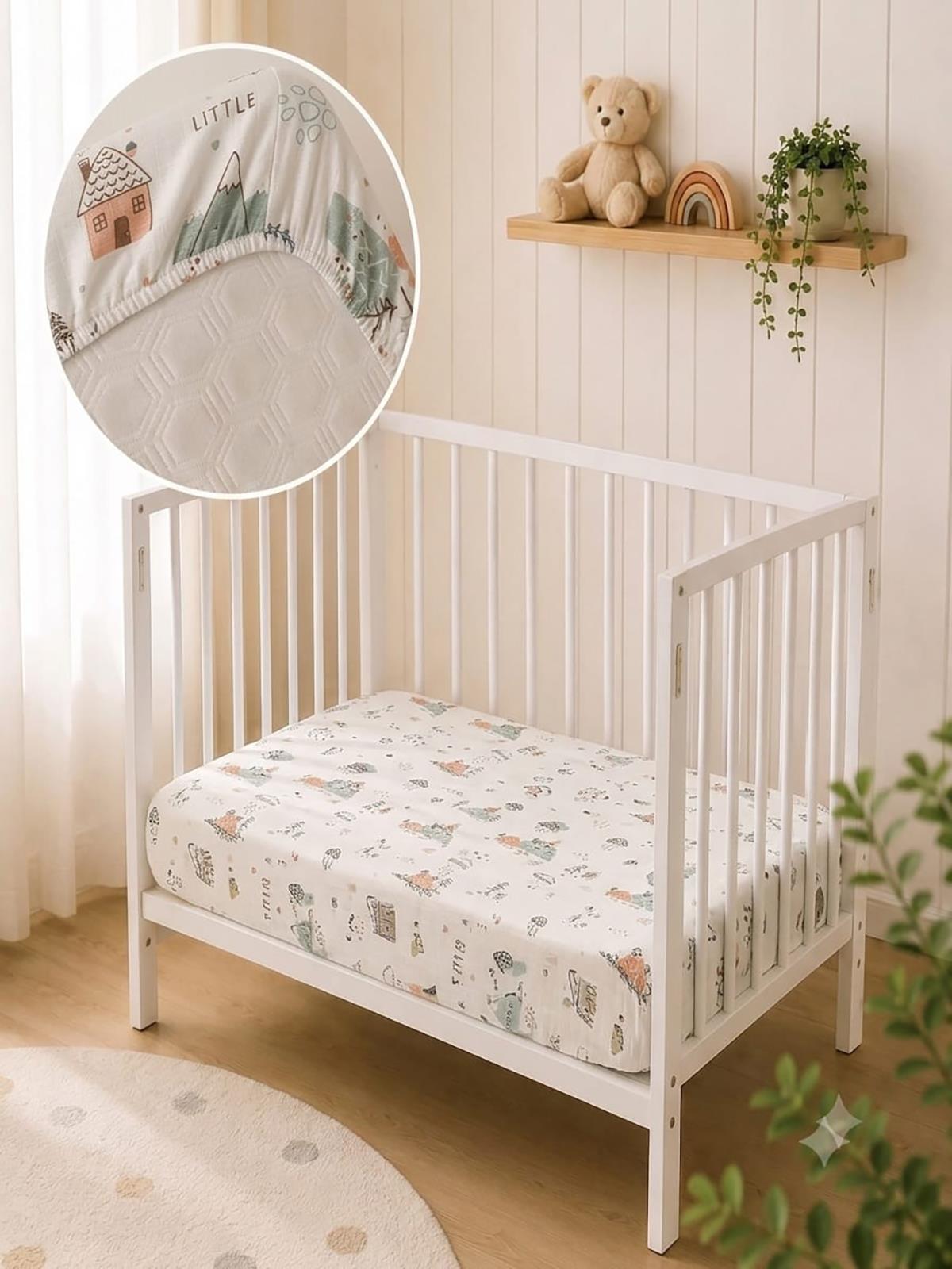 Aras Bebe Müslin Lastikli Bebek Çarşafı 60x120- Bulut