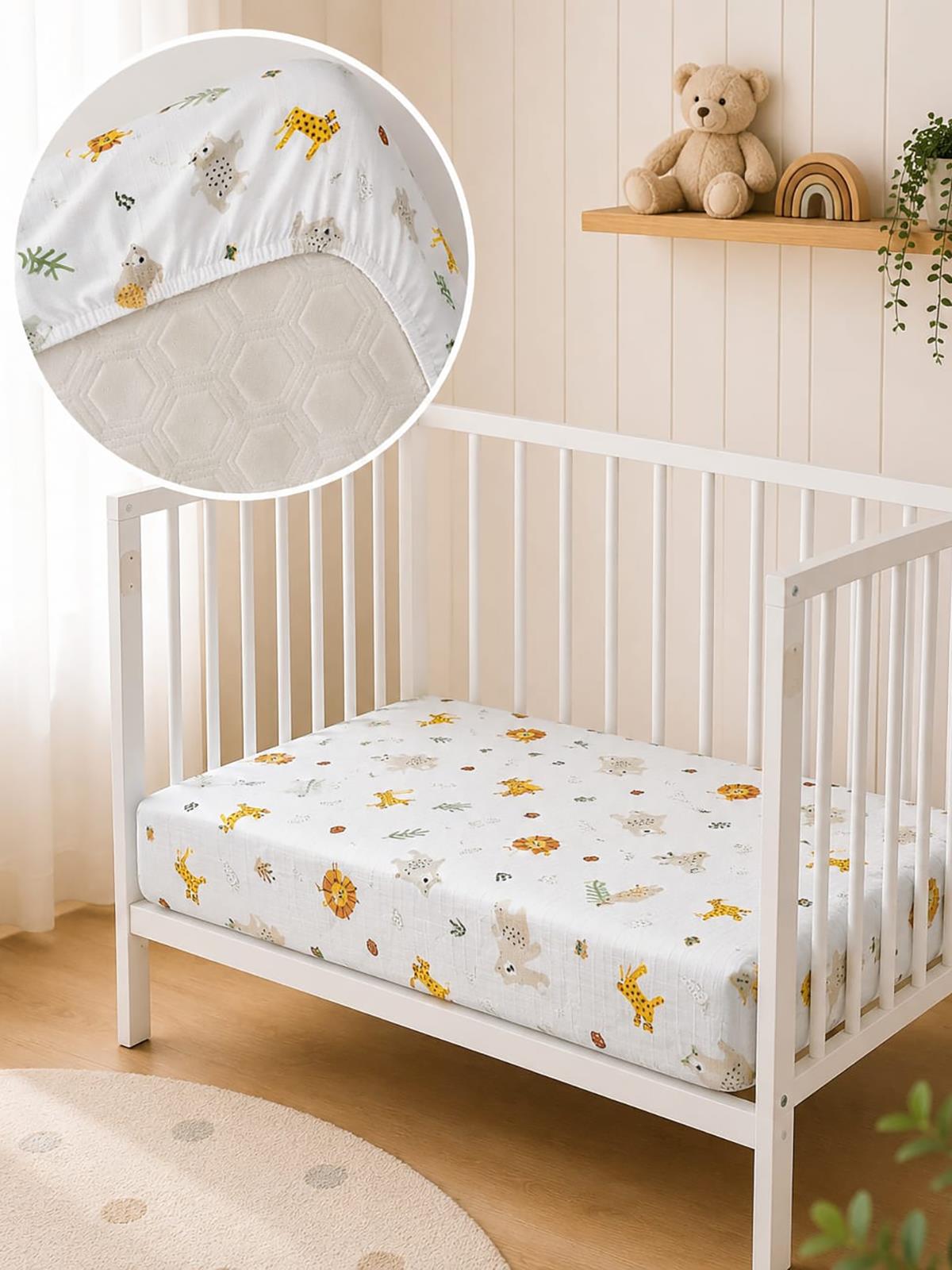 Aras Bebe Müslin Lastikli Bebek Çarşafı 60x120- Animal
